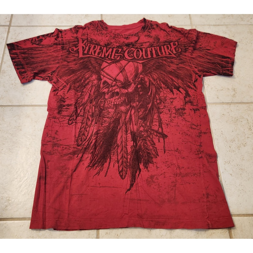 Xtreme Couture Affliction Mens Large Red Skull Graphic MMA T-Shirt Short Sleeve